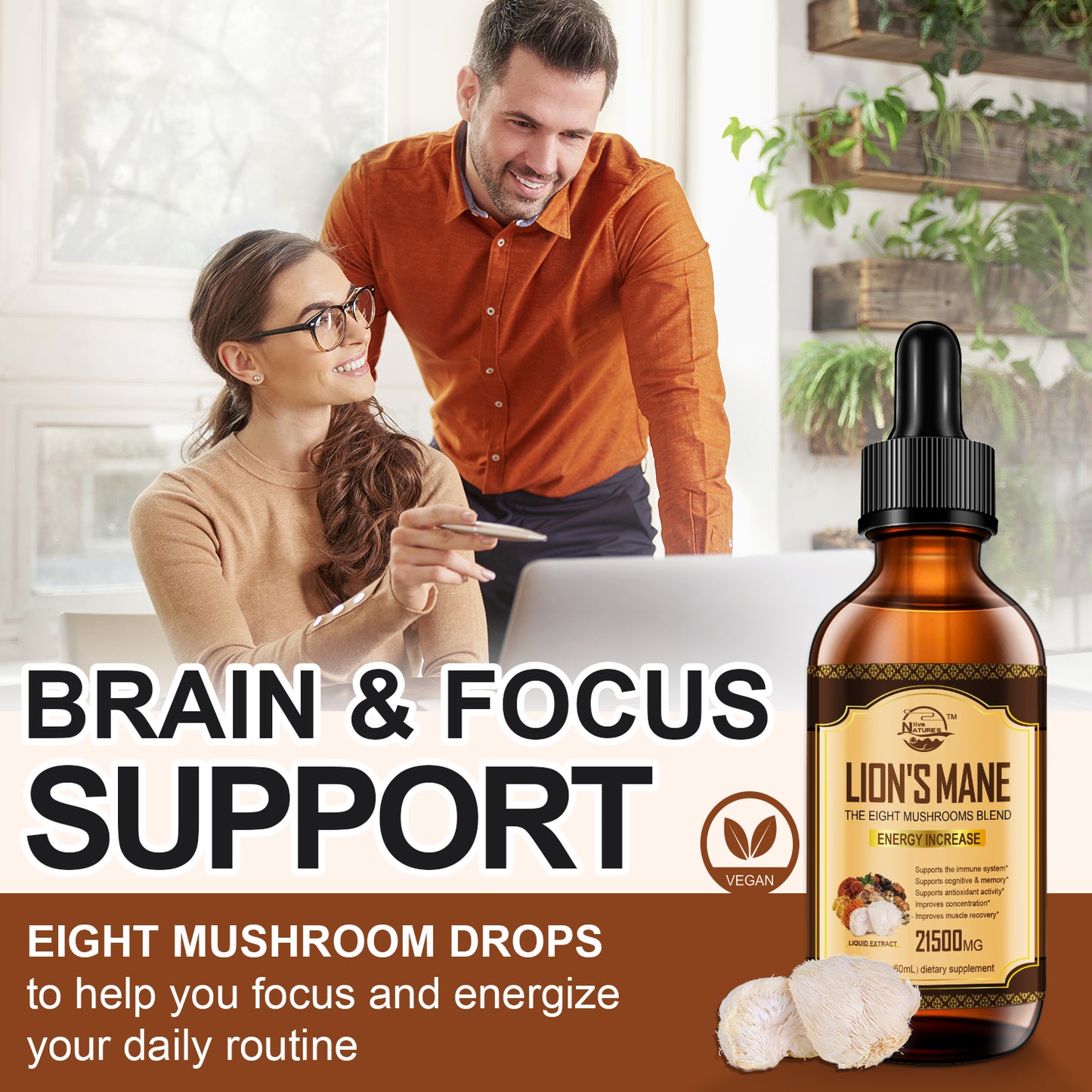 Lions Mane Supplement, Liquid Mushroom Extract Drops, 8 Mushrooms Complex for Cognitive Support and Immunity Boost, Up to 2 Month Supply, Mushroom Supplement with Lion's Mane, Cordyceps, Reishi