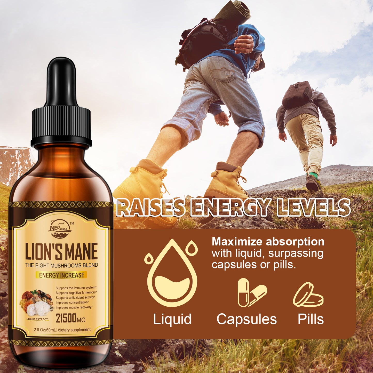Lions Mane Supplement, Liquid Mushroom Extract Drops, 8 Mushrooms Complex for Cognitive Support and Immunity Boost, Up to 2 Month Supply, Mushroom Supplement with Lion's Mane, Cordyceps, Reishi
