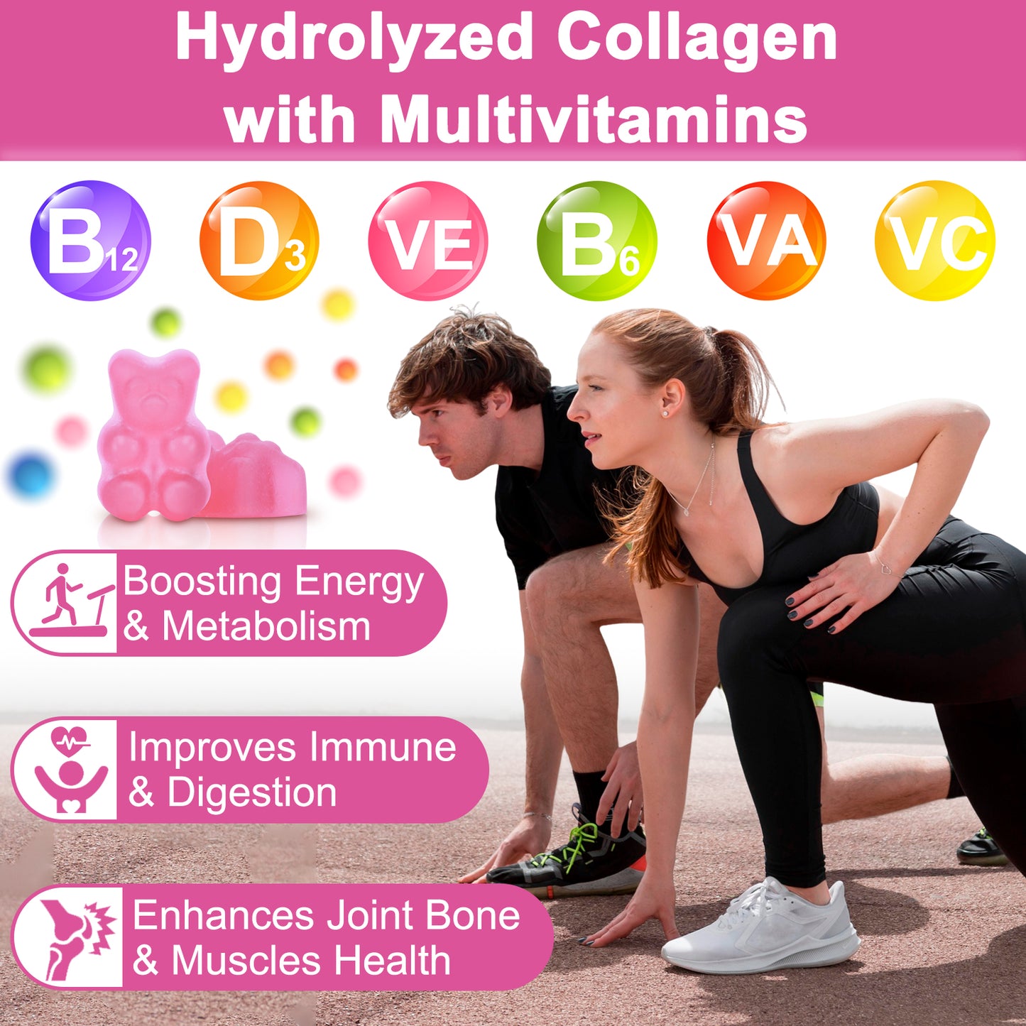 Multi Collagen Peptides Gummies, Type I, II, III, V, X - Hydrolyzed Collagen Peptides with Biotin, Hyaluronic Acid, Supports Healthy Skin, Strong Nails & Thick Hair, 60 Count, 1 Pack