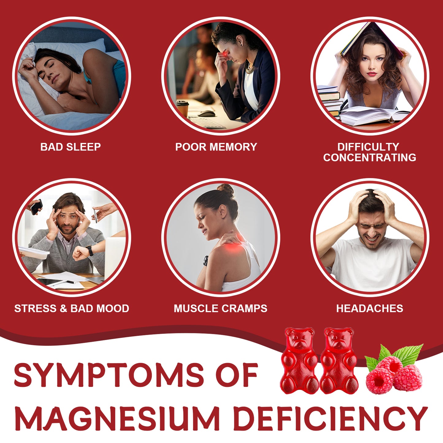 Magnesium Glycinate Gummies, Sugar Free Magnesium Supplement with Magnesium Glycinate 400mg, Magnesium L-Threonate 200mg for Calm Mood, Muscle, Bone & Sleep for Adults, Raspberry Gummies